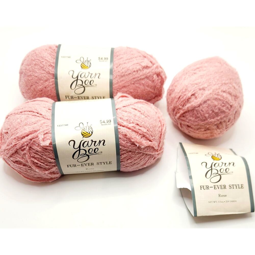Yarn Bee Fur-Ever Style Yarn Rose Pink Lot of 3 100% Nylon 219 Yds Each